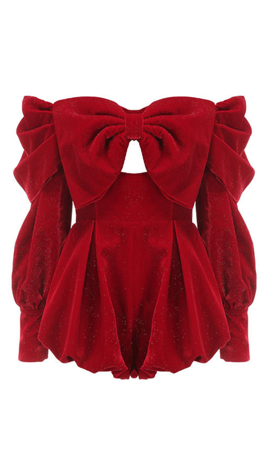 VELVET STRAPLESS JUMPSUIT IN RED