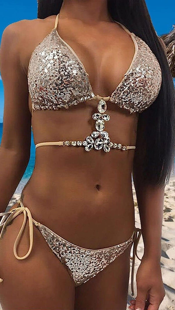 AIIZIE GOLD SEQUIN BIKINI - product image