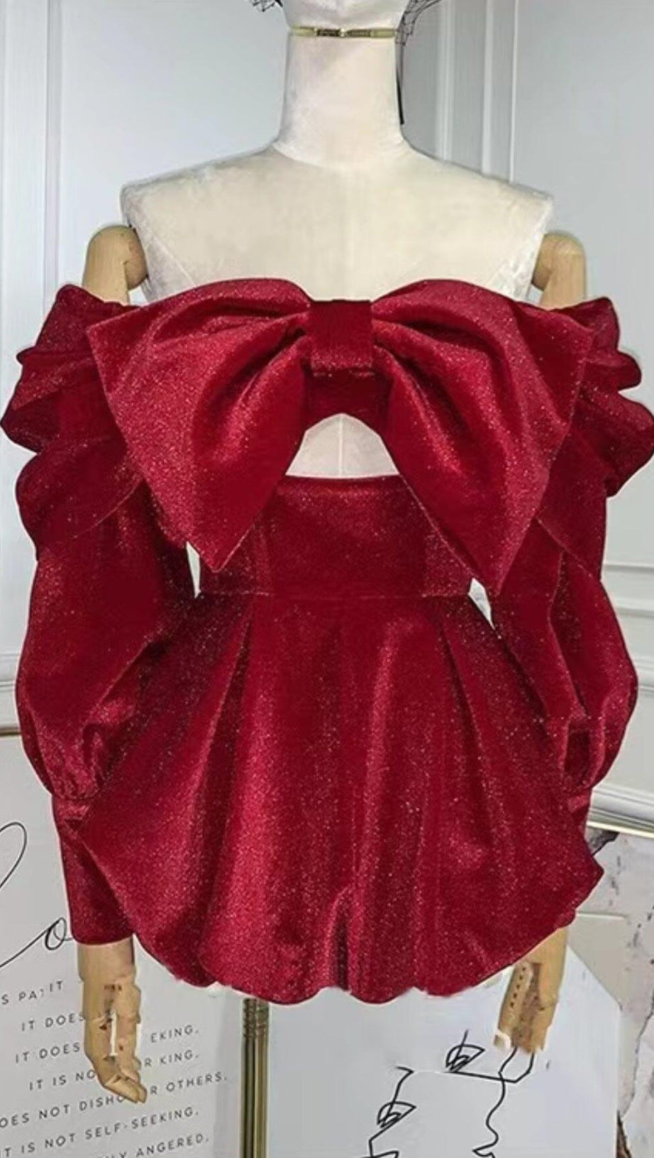 VELVET STRAPLESS JUMPSUIT IN RED