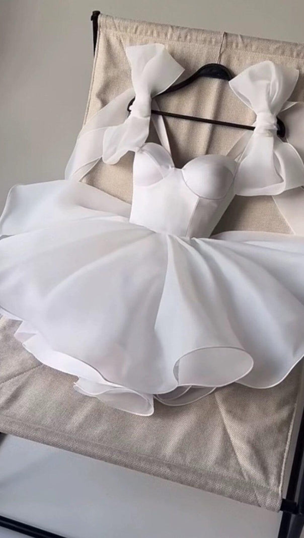 AIIZIE WHITE BOW PUFFY MINI DRESS - product image