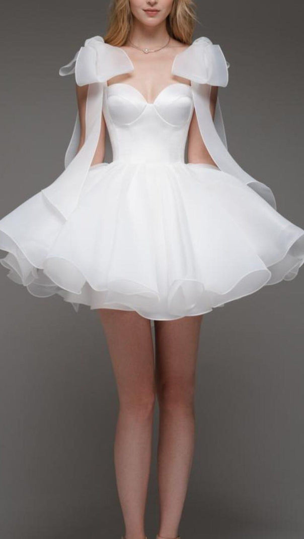 AIIZIE WHITE BOW PUFFY MINI DRESS - product image