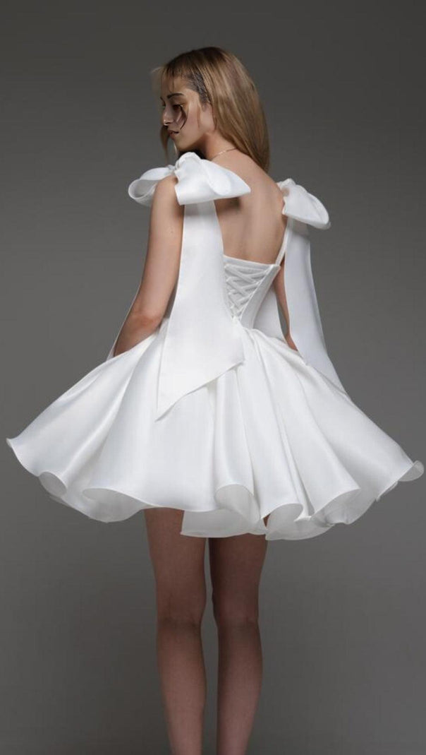 AIIZIE WHITE BOW PUFFY MINI DRESS - product image