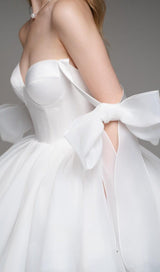 WHITE BOW PUFFY MINI DRESS