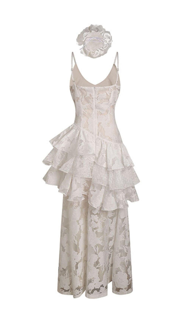 AIIZIE WHITE FLORAL TIERED LACE MAXI DRESS - product image