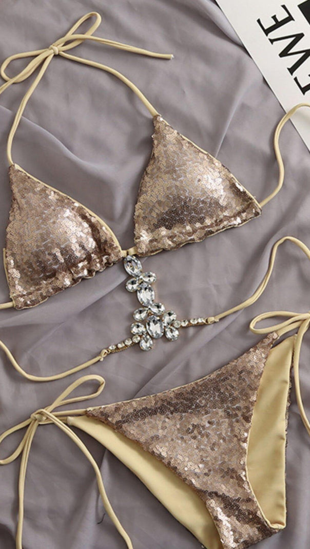 AIIZIE GOLD SEQUIN BIKINI - product image