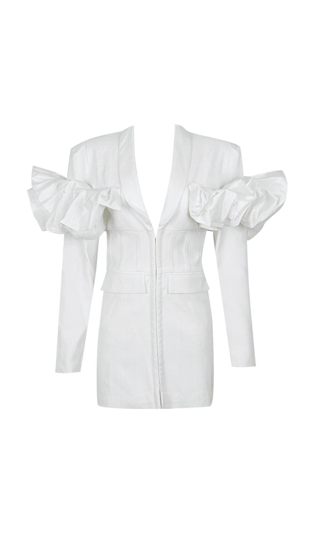AIIZIE WHITE LONG SLEEVE PUFF DETAIL BLAZER DRESS - product image