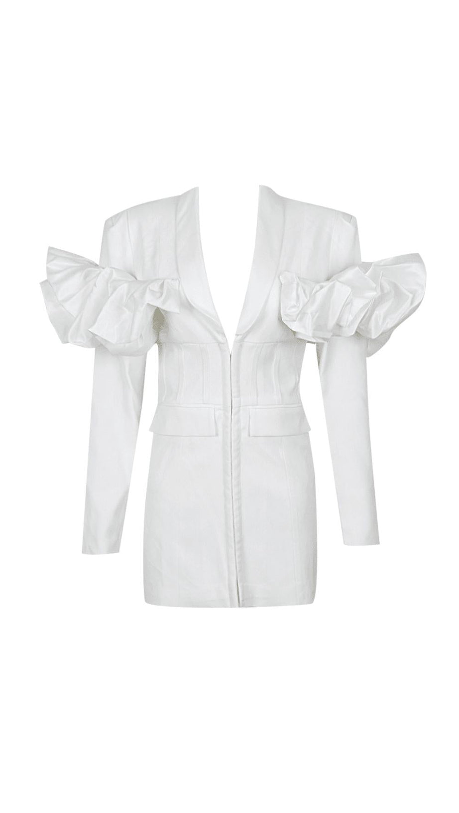 WEISSES LANGÄRMLIGES BLAZERKLEID MIT PUFF-DETAILS
