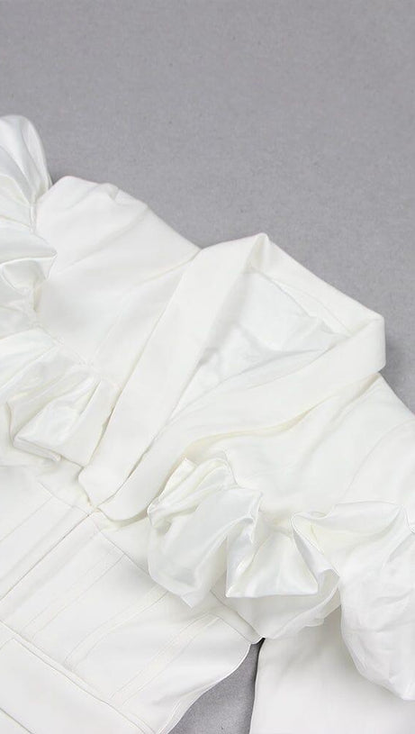 WHITE LONG SLEEVE PUFF DETAIL BLAZER DRESS