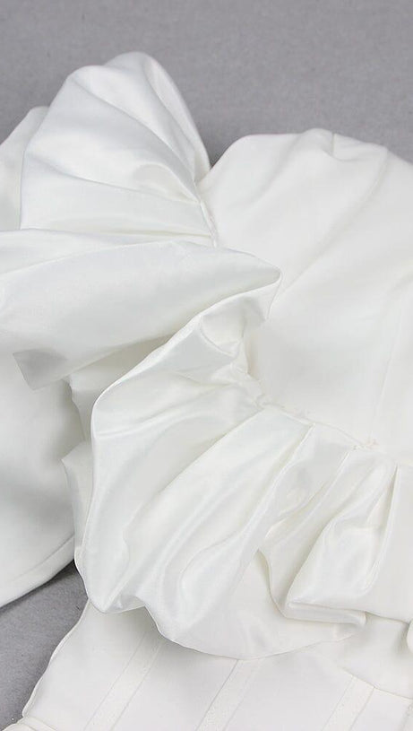 WHITE LONG SLEEVE PUFF DETAIL BLAZER DRESS