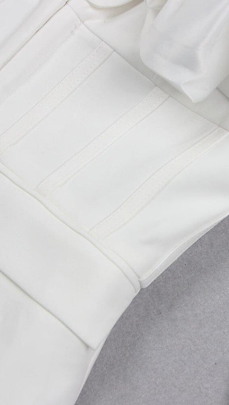 WHITE LONG SLEEVE PUFF DETAIL BLAZER DRESS