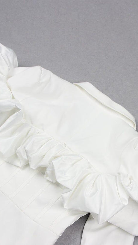 WHITE LONG SLEEVE PUFF DETAIL BLAZER DRESS