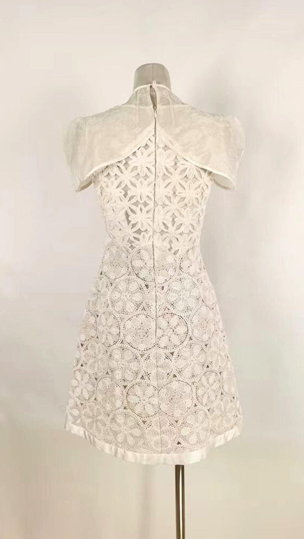 AIIZIE WHITE SHAWL-DESIGN LACE MINI DRESS - product image