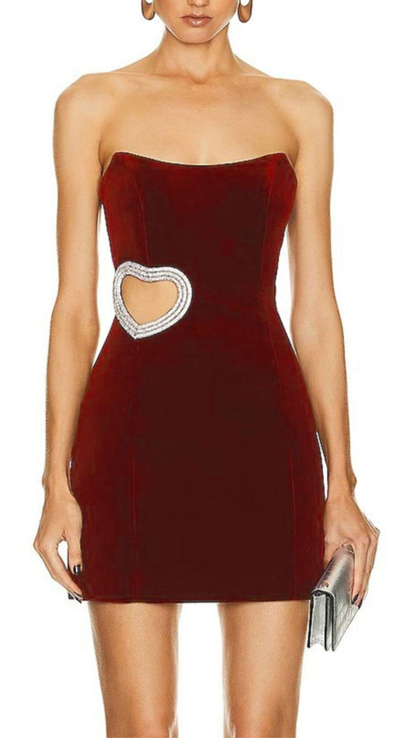 AIIZIE WINE RED STRAPLESS CUTOUT MINI DRESS - product image