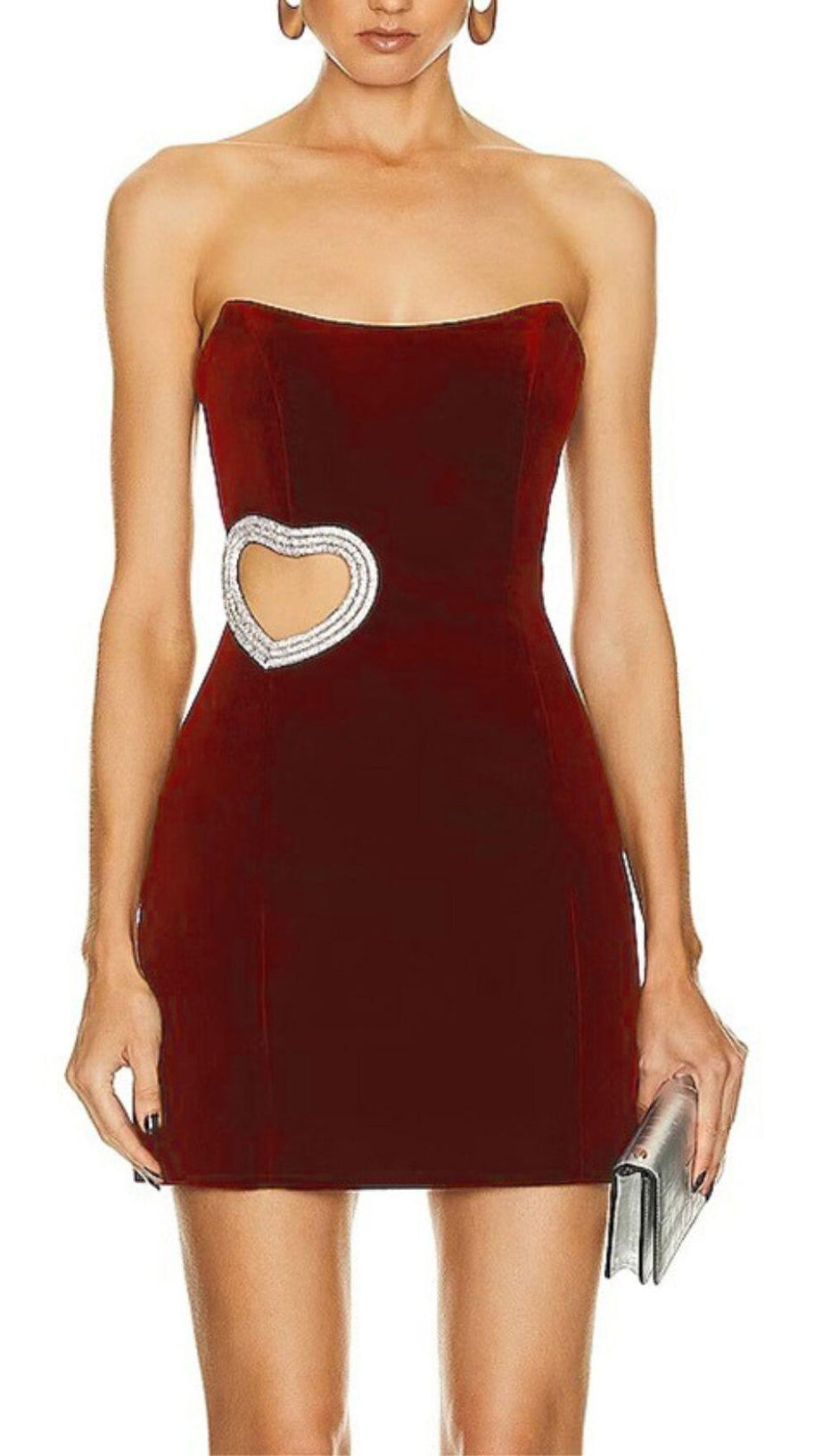 WINE RED STRAPLESS CUTOUT MINI DRESS