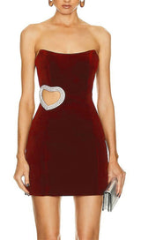 WINE RED STRAPLESS CUTOUT MINI DRESS