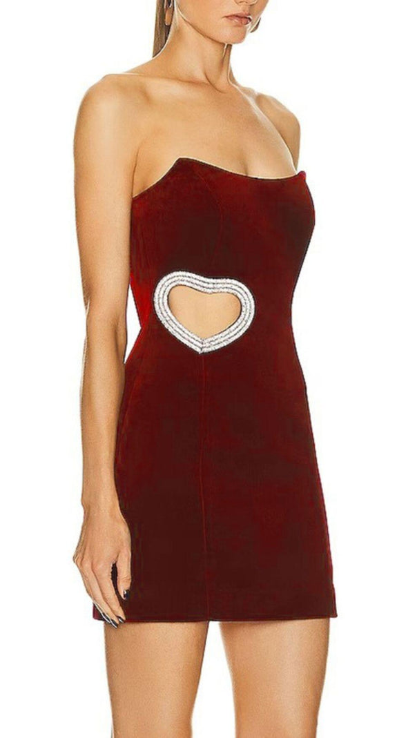 AIIZIE WINE RED STRAPLESS CUTOUT MINI DRESS - product image