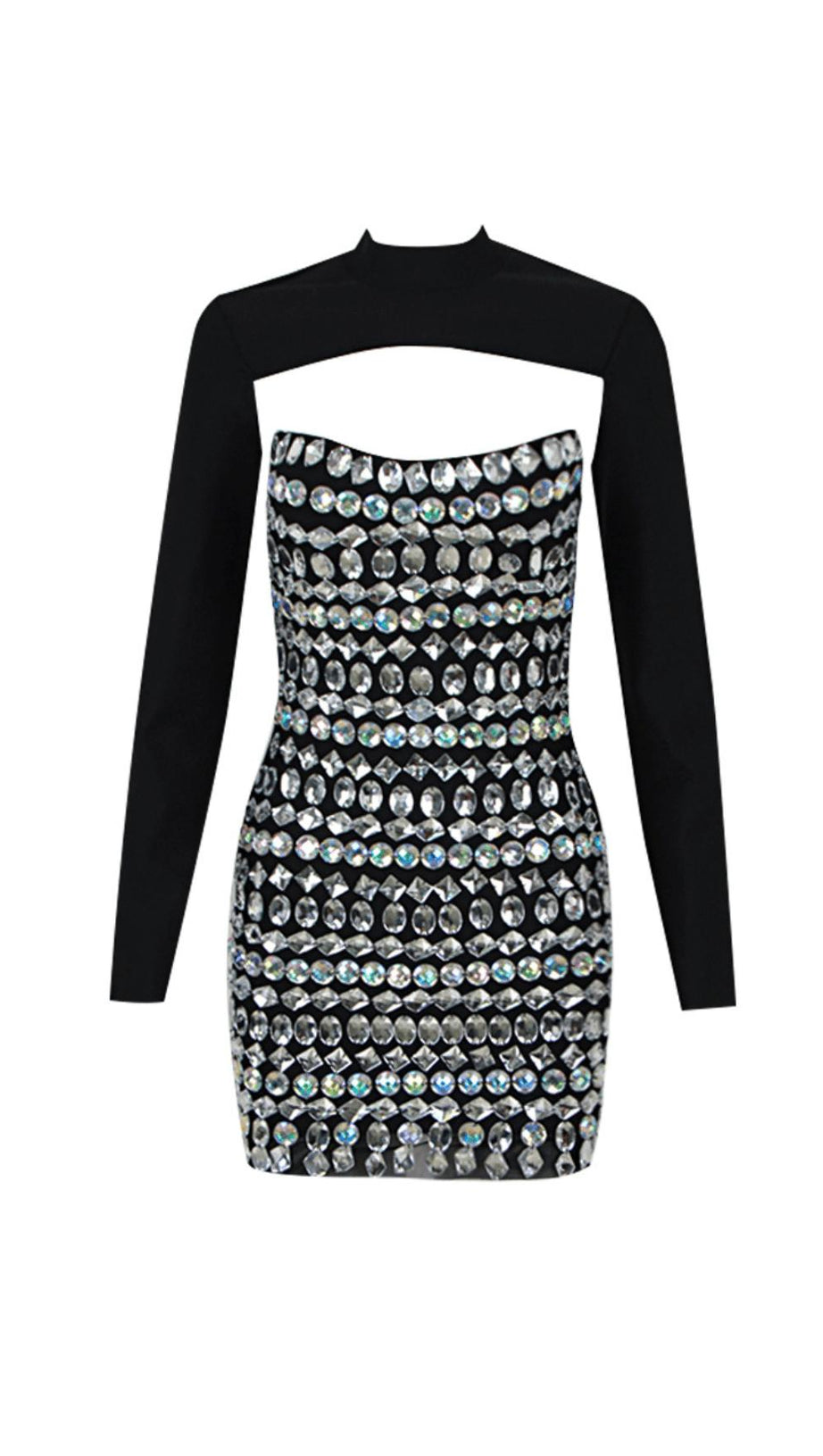 CRYSTAL EMBELLISHED LONG SLEEVE MINI DRESS