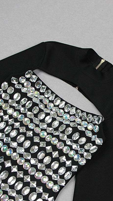 CRYSTAL EMBELLISHED LONG SLEEVE MINI DRESS