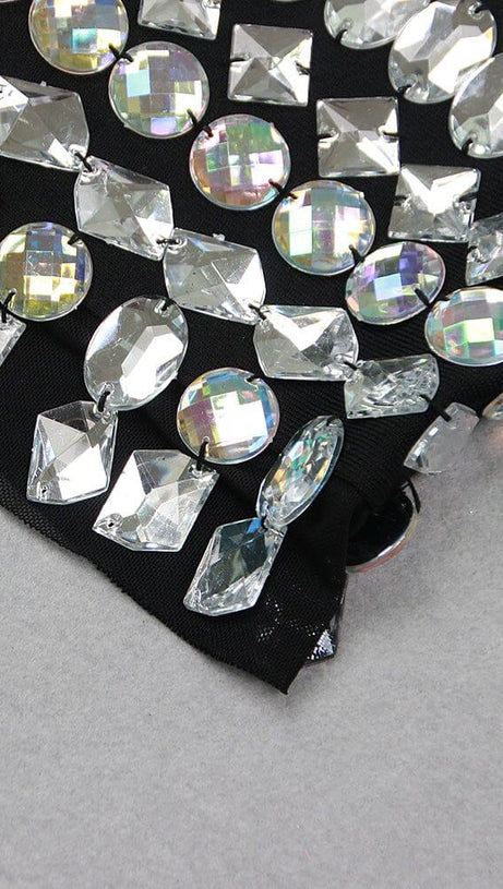 CRYSTAL EMBELLISHED LONG SLEEVE MINI DRESS