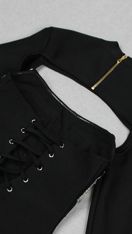 CRYSTAL EMBELLISHED LONG SLEEVE MINI DRESS