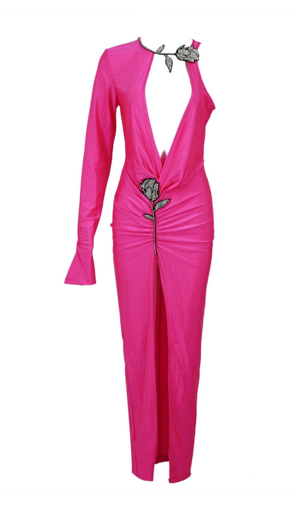 AIIZIE CRYSTAL FLOWER CUTOUT RUCHED DRESS - product image