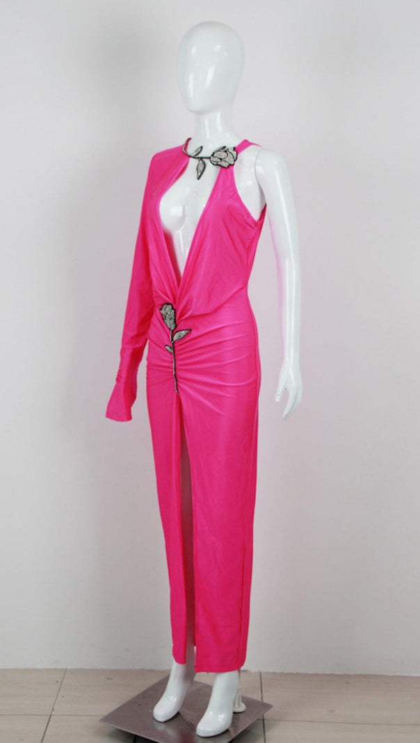 AIIZIE CRYSTAL FLOWER CUTOUT RUCHED DRESS - product image