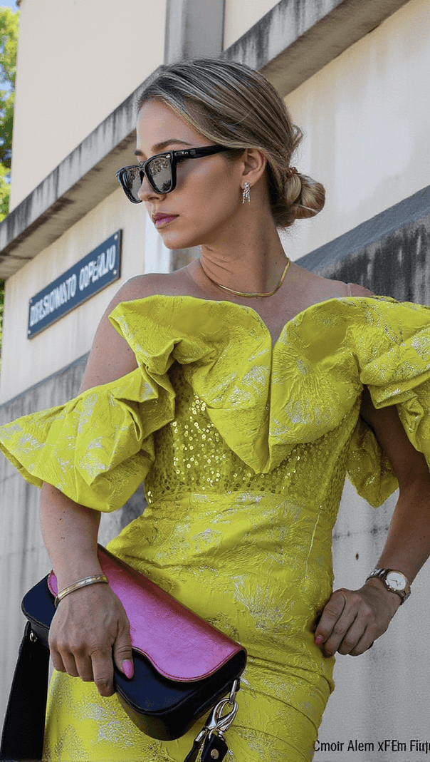 AIIZIE GISELLE JACQUARD OFF SHOULDER MIDI DRESS IN YELLOW - product image