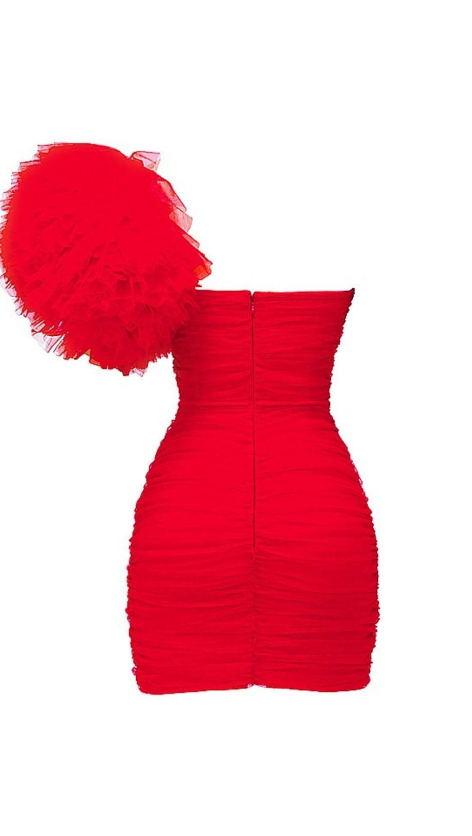 SCHARLACHROTES KLEID MIT RÜSCHENÄRMELN