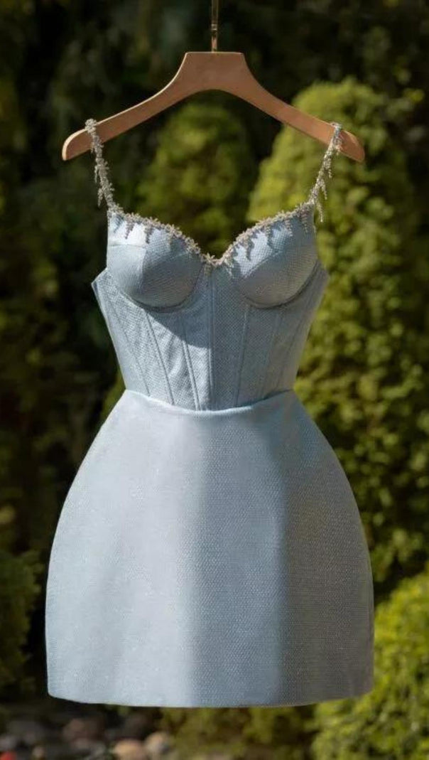 AIIZIE BANDAGE FISHBONE MINI DRESS IN BLUE - product image