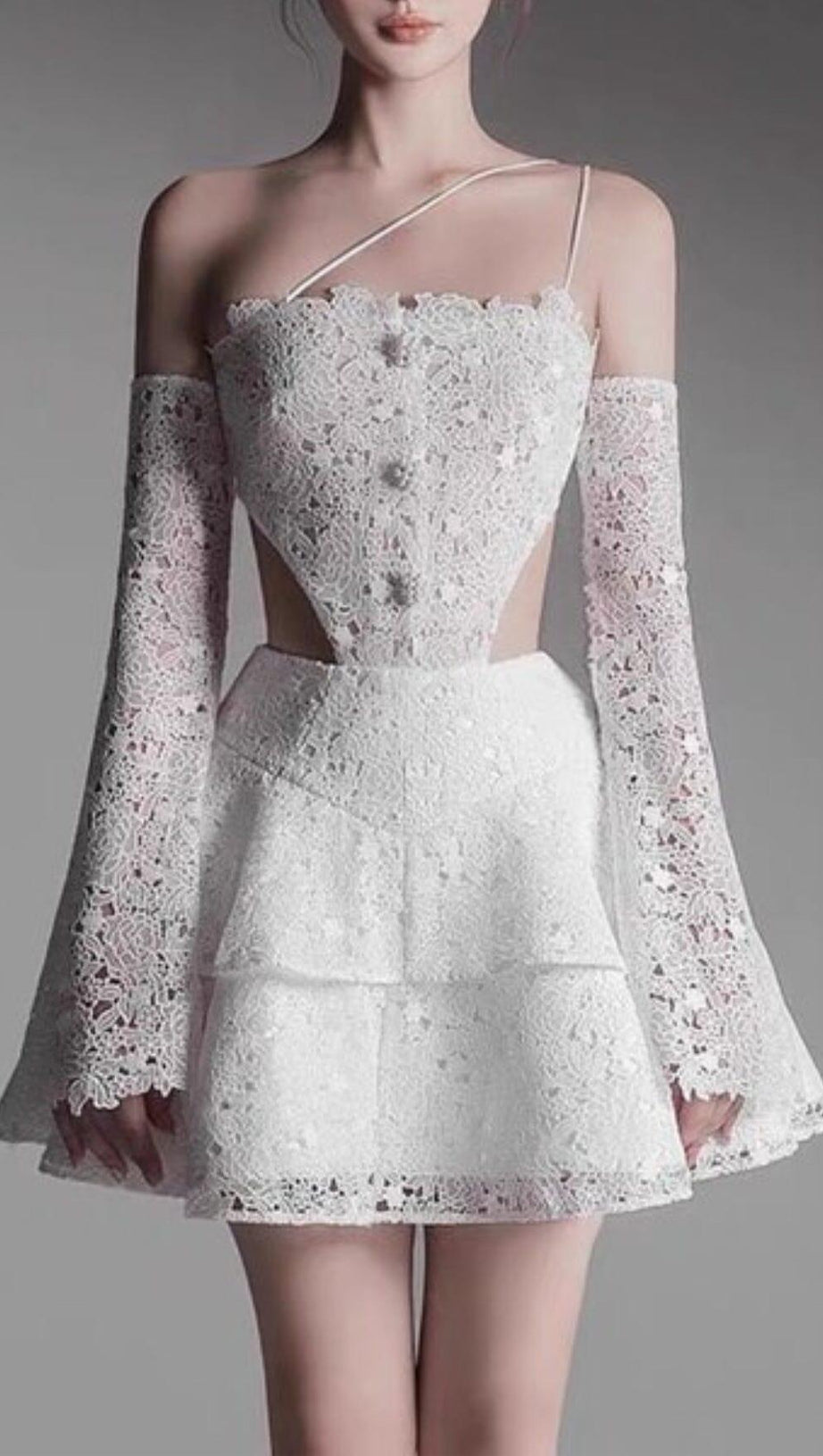 FLARE CUT-OUT LACE MINI DRESS