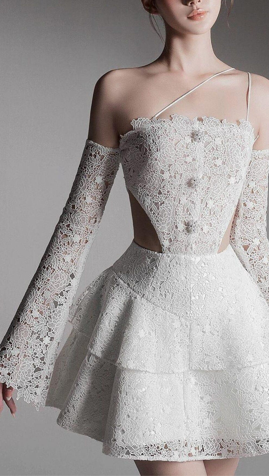 FLARE CUT-OUT LACE MINI DRESS