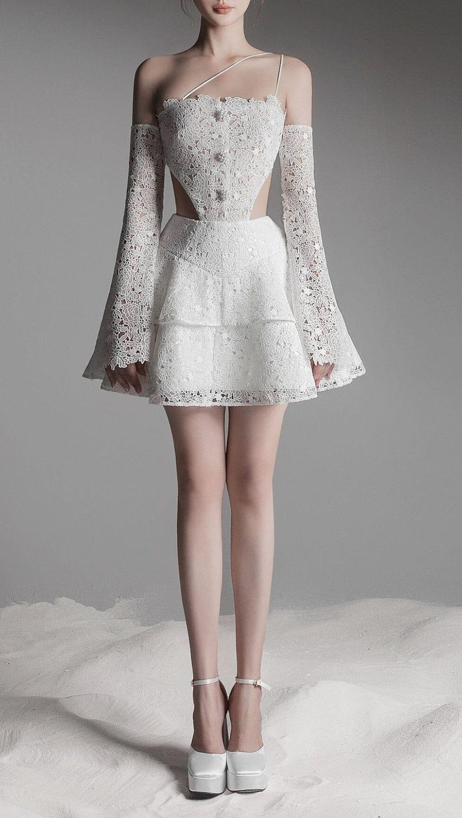 FLARE CUT-OUT LACE MINI DRESS