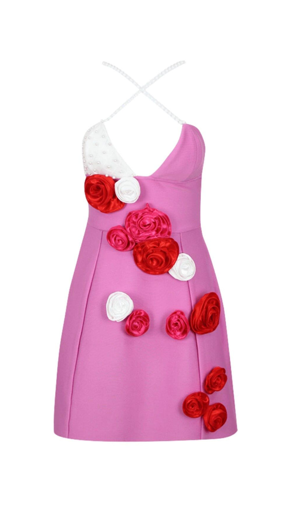 MINIKLEID MIT BLUMEN UND PERLTRÄGERN