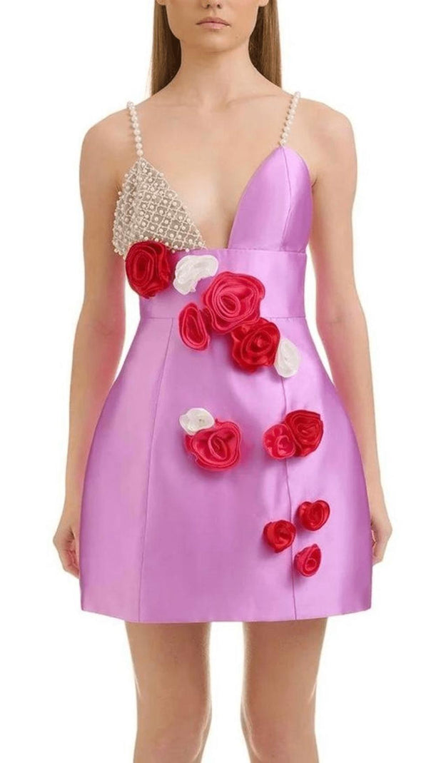 AIIZIE FLORAL EMBELLISHED PEARL STRAP MINI DRESS - product image