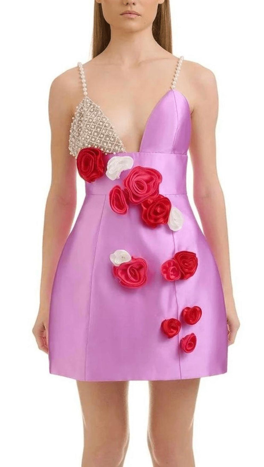 MINIKLEID MIT BLUMEN UND PERLTRÄGERN