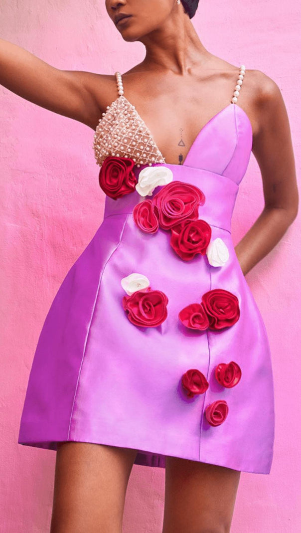 AIIZIE FLORAL EMBELLISHED PEARL STRAP MINI DRESS - product image