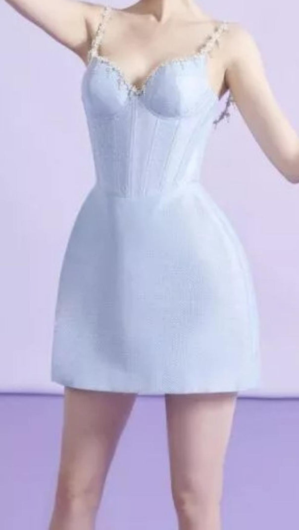 AIIZIE BANDAGE FISHBONE MINI DRESS IN BLUE - product image