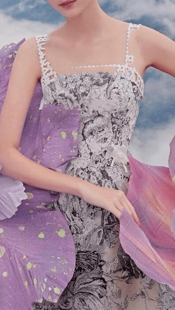 AIIZIE FLORAL STRAP BACKLESS MIDI DRESS - product image