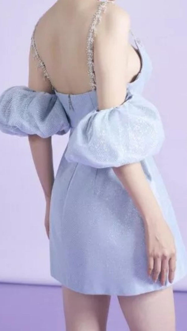 AIIZIE BANDAGE FISHBONE MINI DRESS IN BLUE - product image