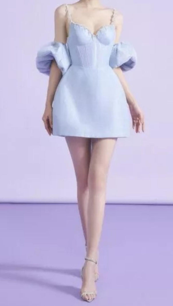 AIIZIE BANDAGE FISHBONE MINI DRESS IN BLUE - product image