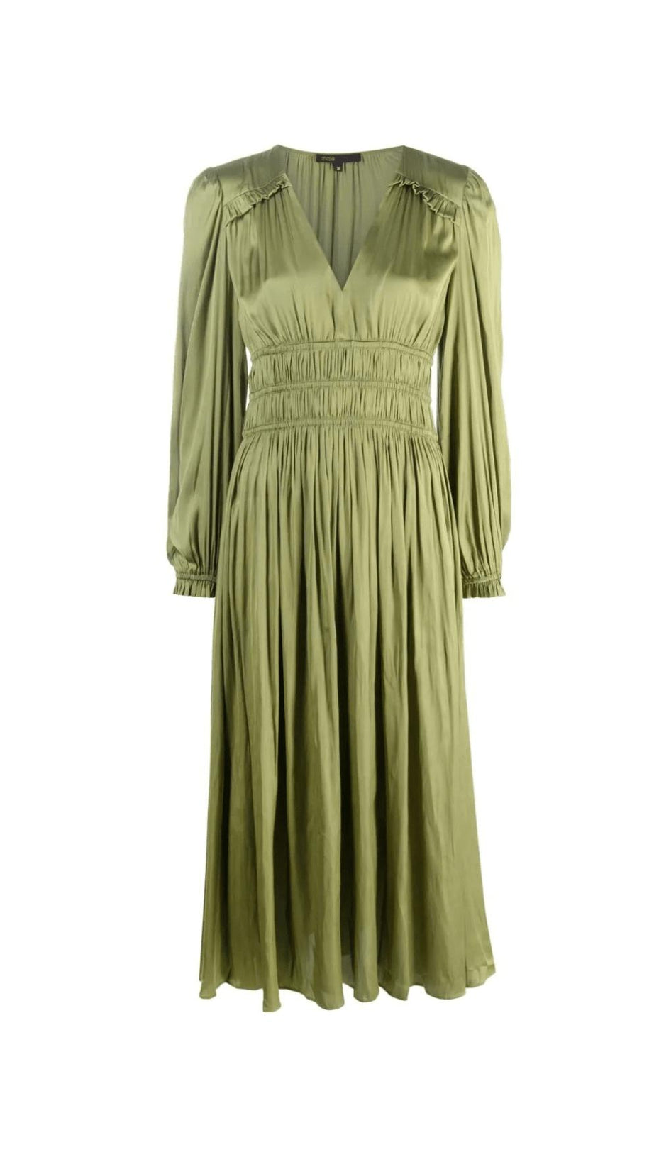 GRÜNES MIDIKLEID AUS SATIN MIT PUFFÄRMELN 