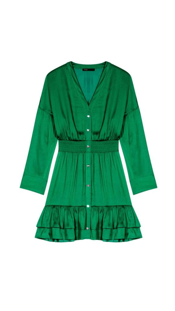 AIIZIE GREEN V-NECK SATIN MINI DRESS - product image