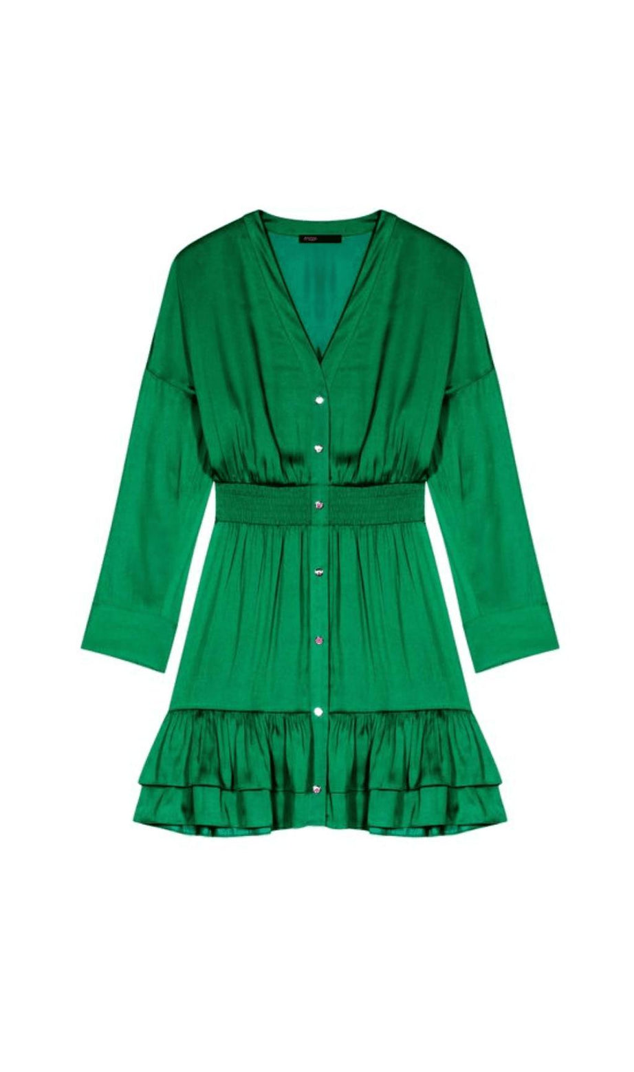GREEN V-NECK SATIN MINI DRESS