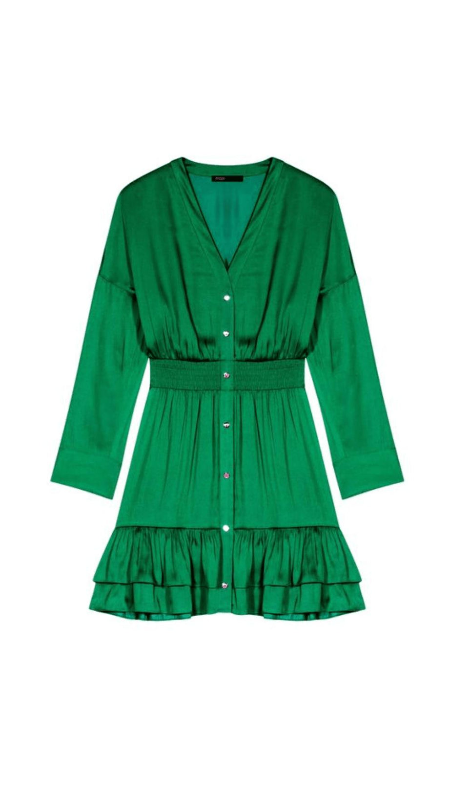 GRÜNES SATIN-MINIKLEID MIT V-AUSSCHNITT 