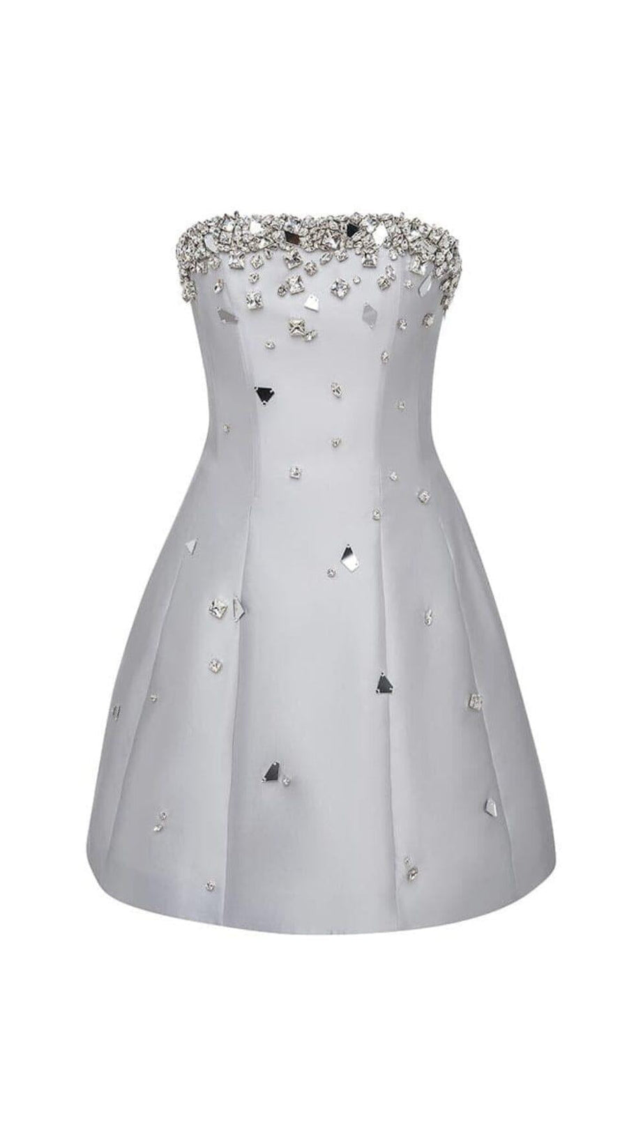 GREY CRYSTAL-EMBELLISHED STRAPLESS MINI DRESS