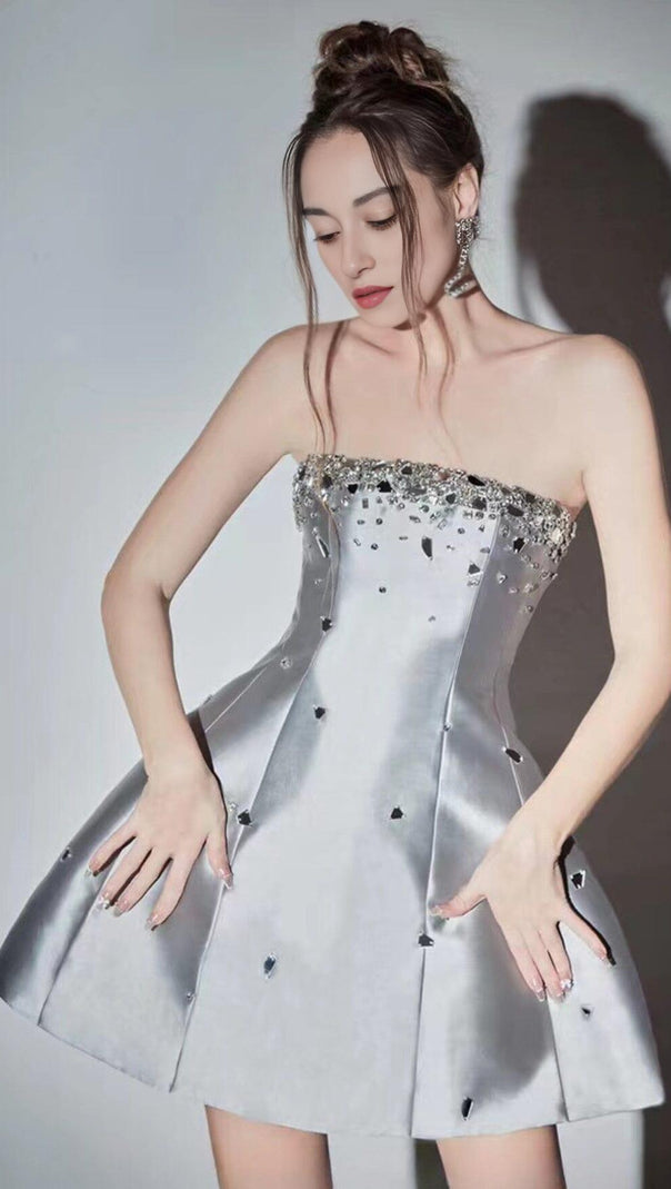 AIIZIE GREY CRYSTAL-EMBELLISHED STRAPLESS MINI DRESS - product image
