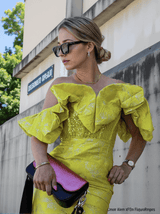 Giselle Jacquard Off Shoulder Midi Dress In Yellow