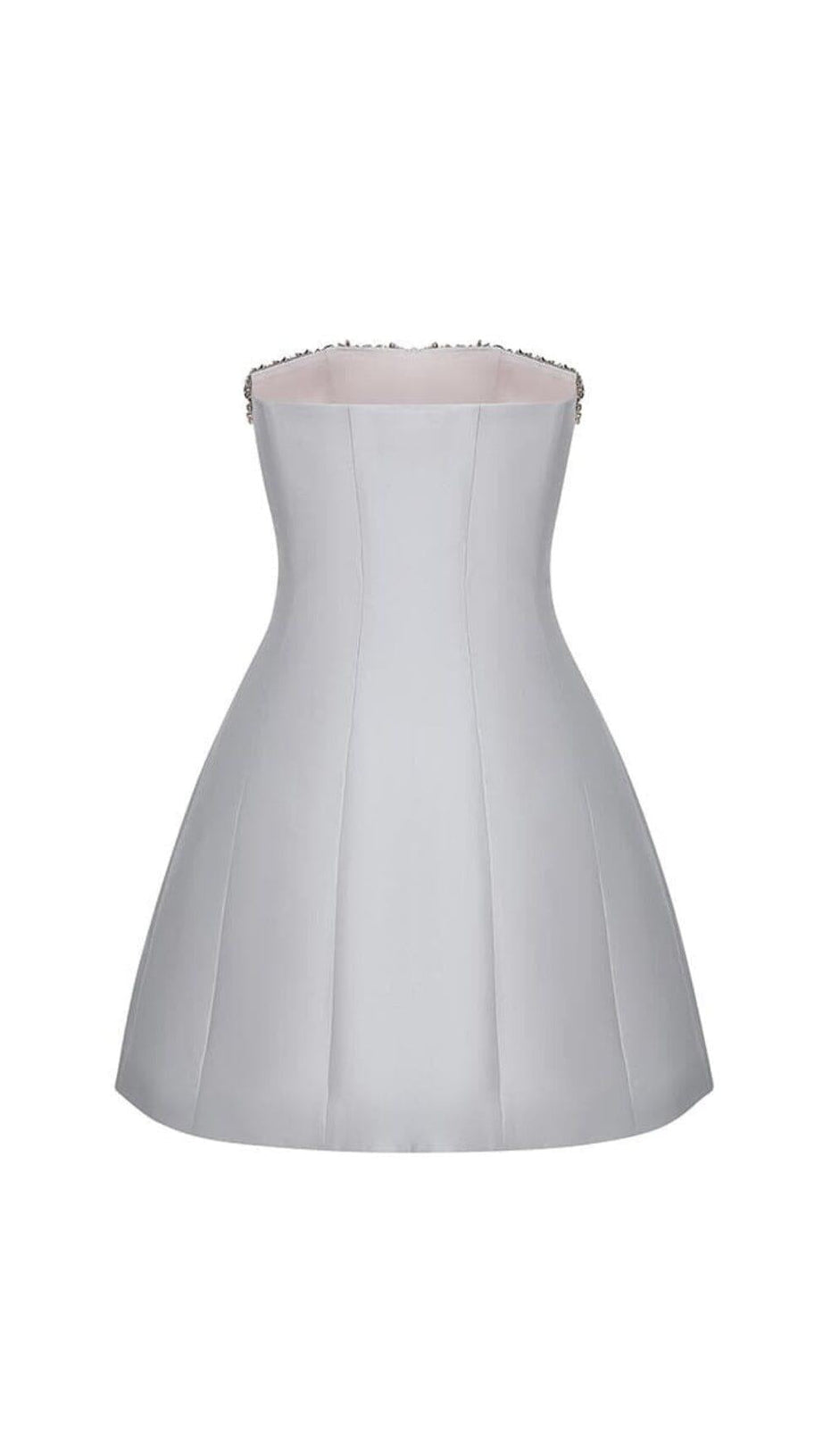 GRAUES TRÄGERLOSES MINIKLEID MIT KRISTALLVERZIERUNG