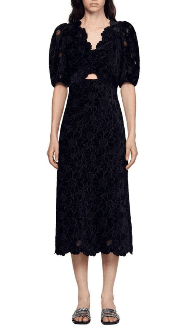 AIIZIE GUIPURE VELVET DAISY PRINT MAXI DRESS - product image