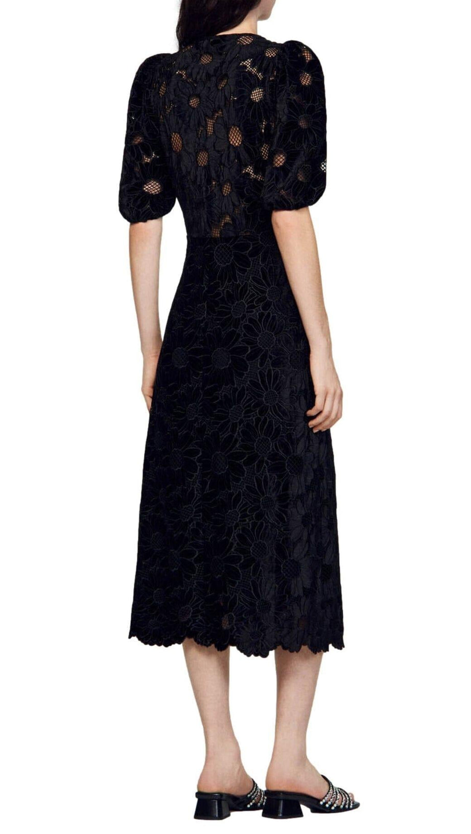 MAXIKLEID AUS GUIPURE-SAMT MIT GÄNSEBLÜMCHENPRINT 